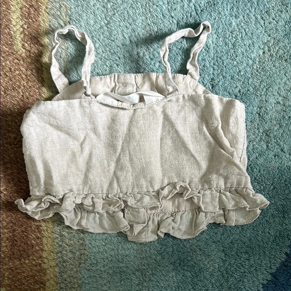 H&M Kids Light cream crop Top with Ruffle Hem